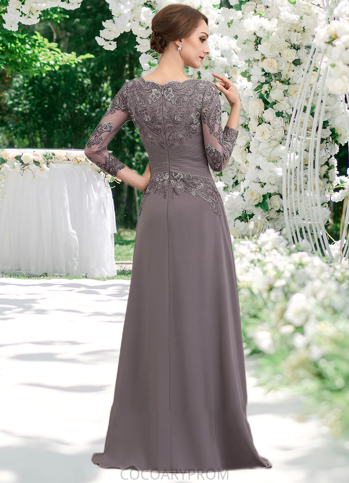 Ashtyn A-Line V-neck Floor-Length Chiffon Lace Mother of the Bride Dress With Ruffle DA8126P0014735