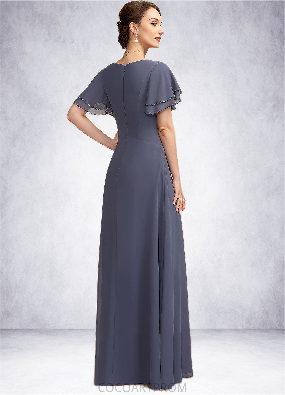 Thirza A-Line V-neck Floor-Length Chiffon Mother of the Bride Dress With Ruffle Beading DA8126P0014737