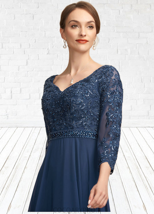 Lizbeth A-Line V-neck Floor-Length Chiffon Lace Mother of the Bride Dress With Beading Sequins DA8126P0014739