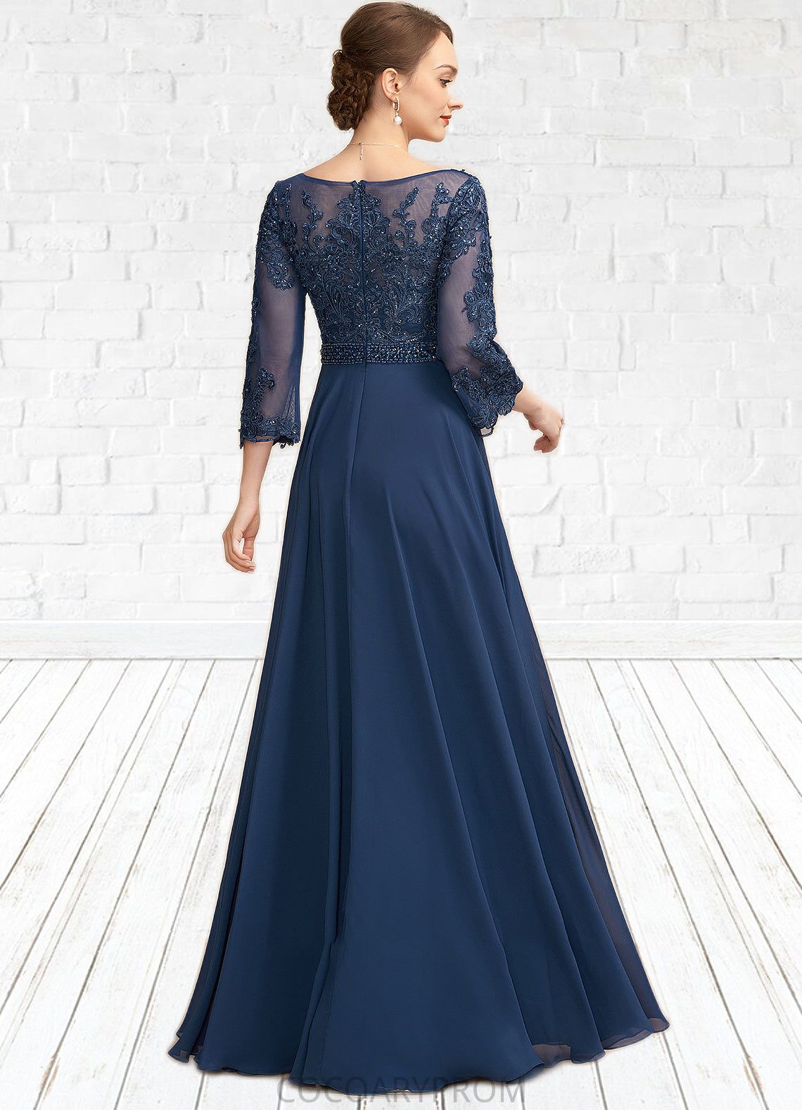 Lizbeth A-Line V-neck Floor-Length Chiffon Lace Mother of the Bride Dress With Beading Sequins DA8126P0014739