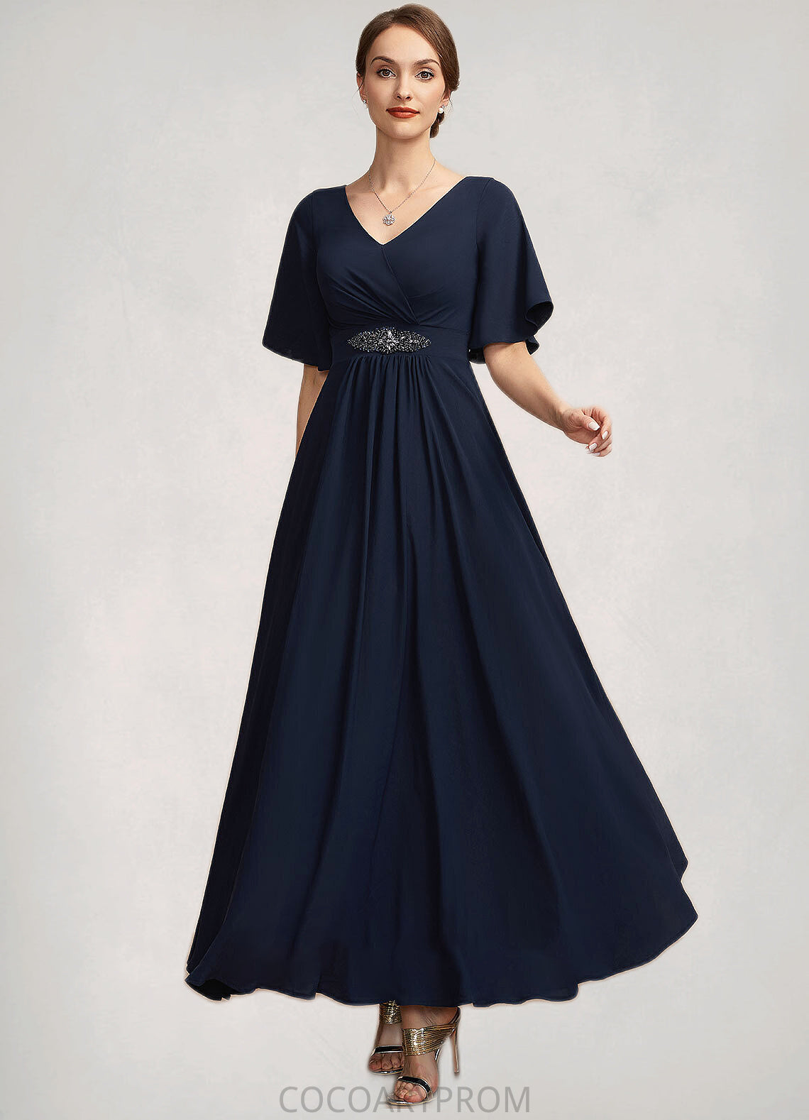 Sonia A-Line V-neck Ankle-Length Mother of the Bride Dress With Ruffle DA8126P0014742