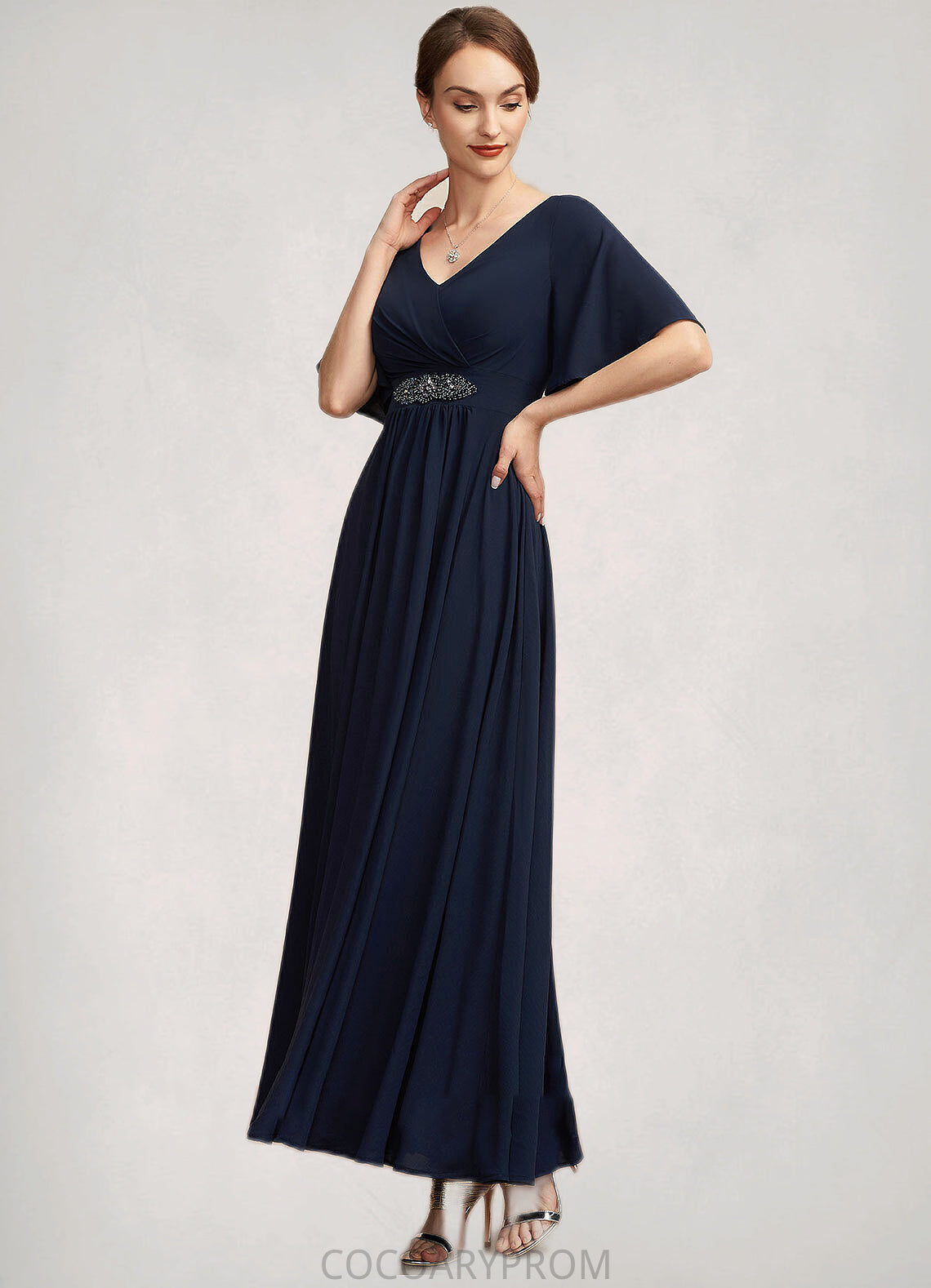 Sonia A-Line V-neck Ankle-Length Mother of the Bride Dress With Ruffle DA8126P0014742