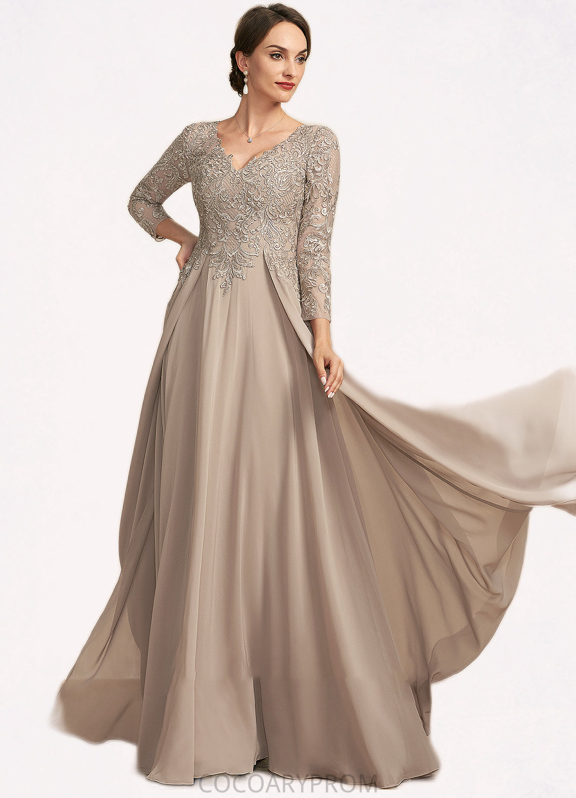 Patsy A-Line V-neck Floor-Length Chiffon Lace Mother of the Bride Dress DA8126P0014754