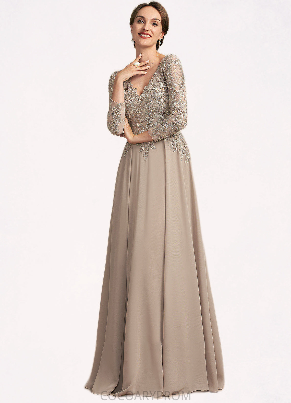 Patsy A-Line V-neck Floor-Length Chiffon Lace Mother of the Bride Dress DA8126P0014754