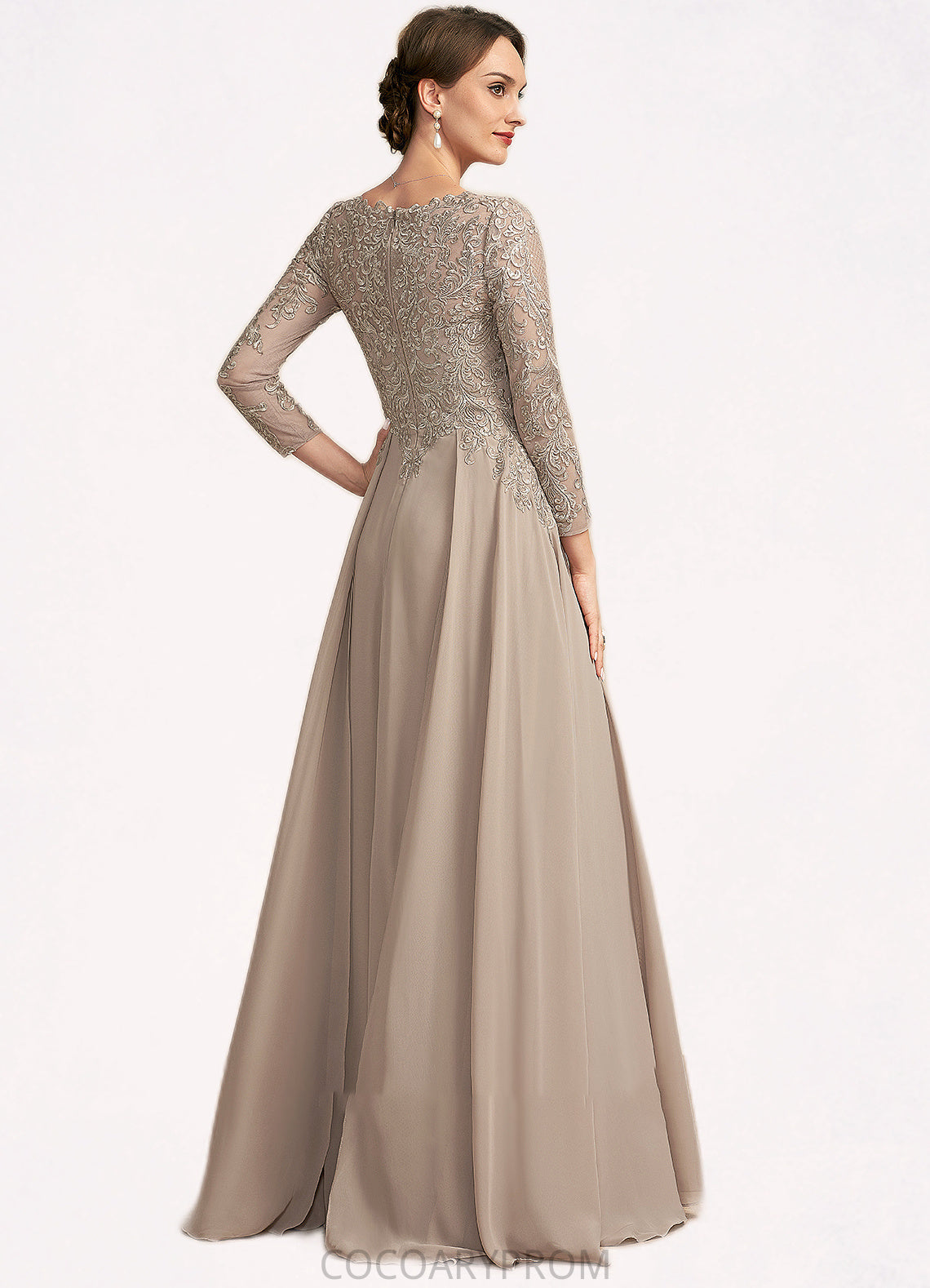 Patsy A-Line V-neck Floor-Length Chiffon Lace Mother of the Bride Dress DA8126P0014754