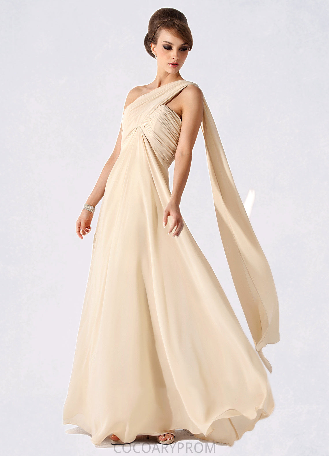 Holly Empire One-Shoulder Floor-Length Chiffon Mother of the Bride Dress With Ruffle DA8126P0014777