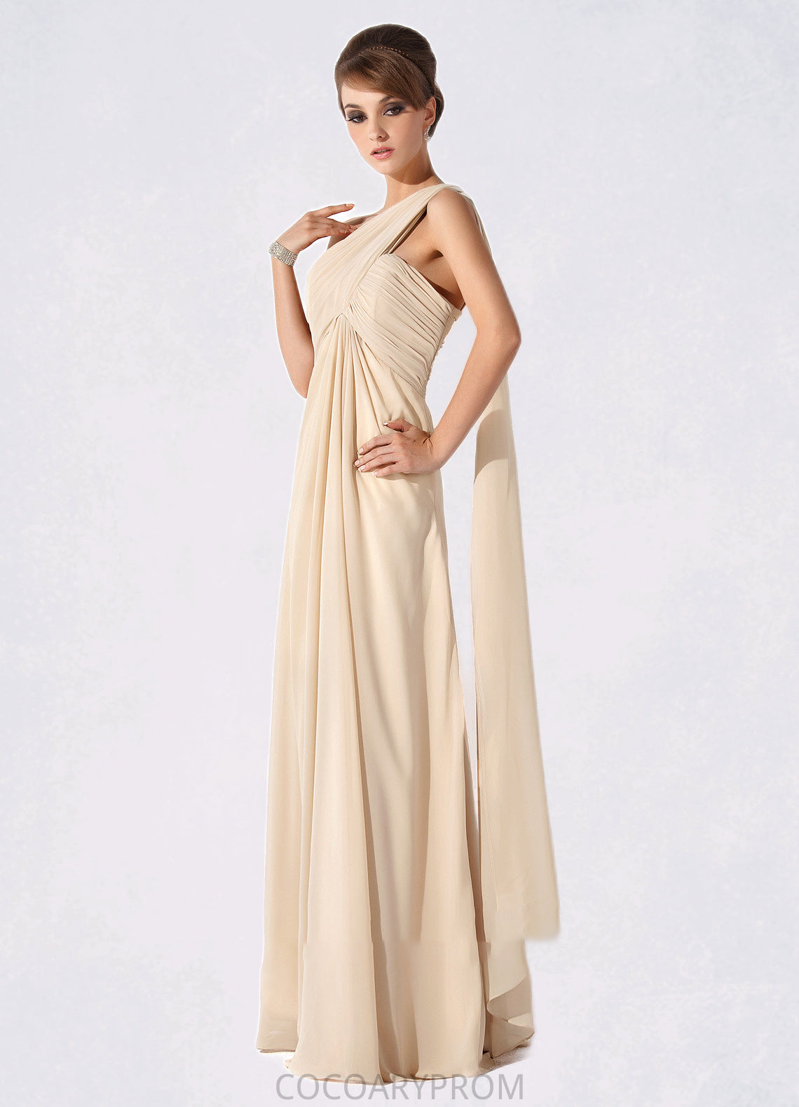 Holly Empire One-Shoulder Floor-Length Chiffon Mother of the Bride Dress With Ruffle DA8126P0014777