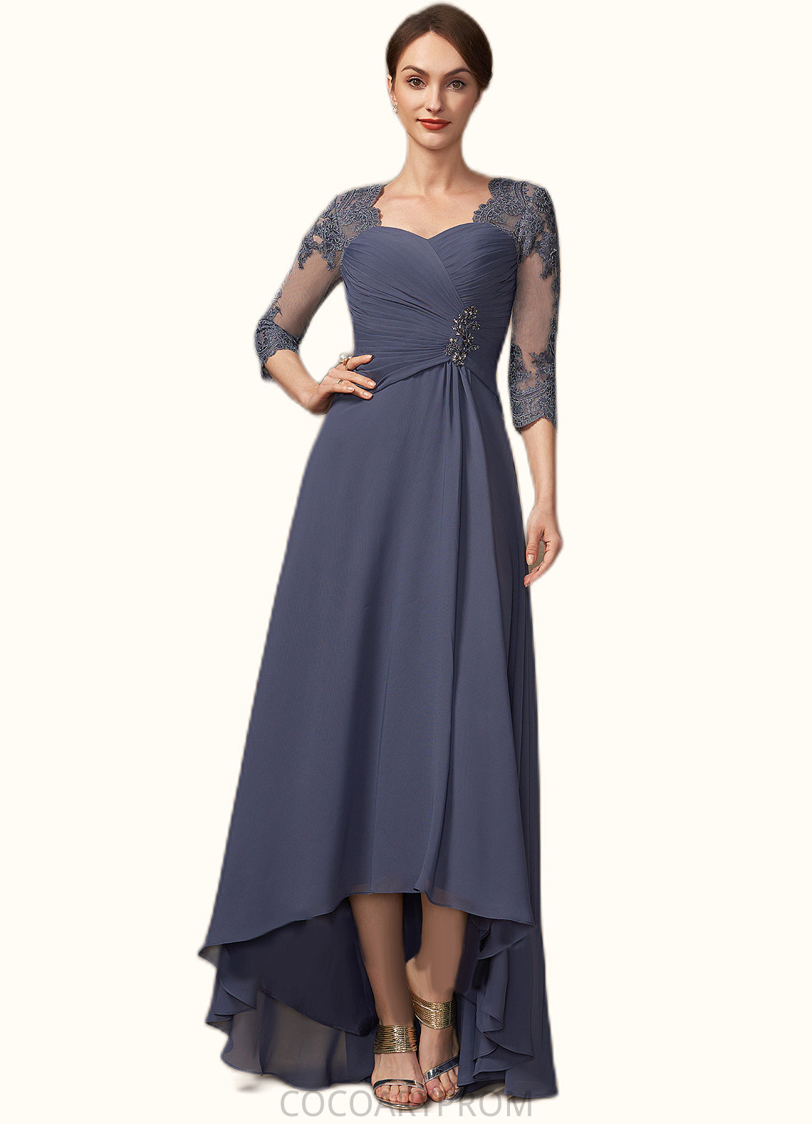 Jade A-Line Sweetheart Asymmetrical Chiffon Lace Mother of the Bride Dress With Beading Sequins DA8126P0014783