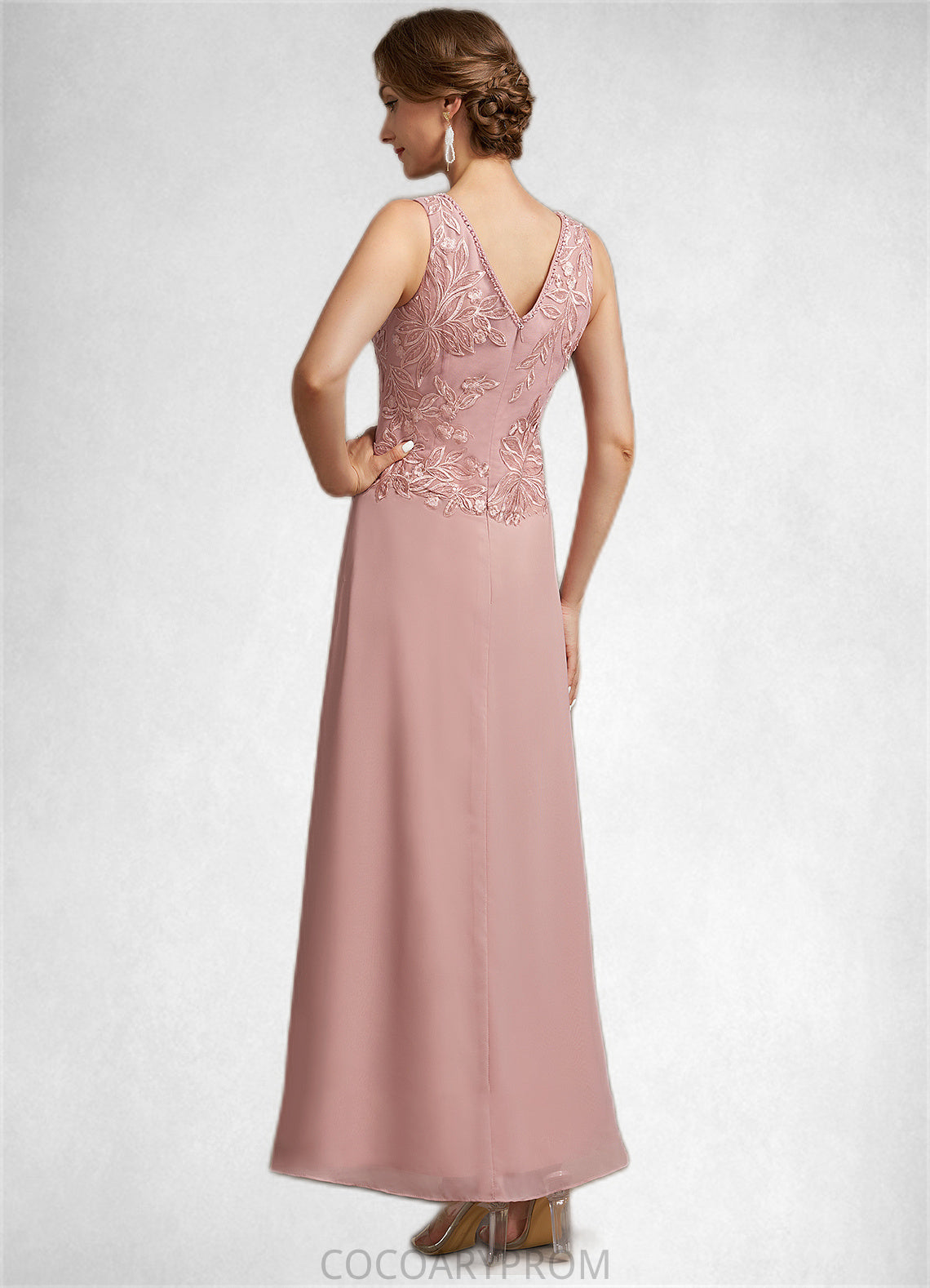 Lillie A-Line V-neck Ankle-Length Chiffon Lace Mother of the Bride Dress With Beading Sequins DA8126P0014784