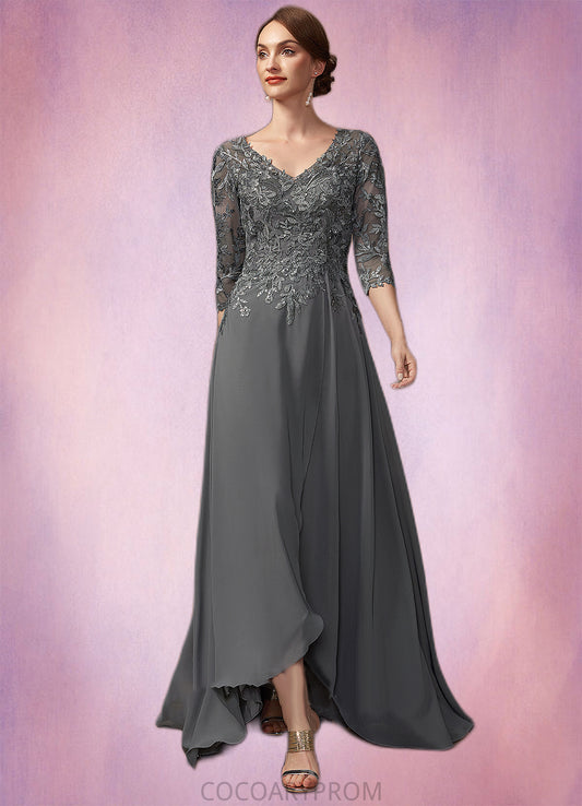 Eliana A-Line V-neck Asymmetrical Chiffon Lace Mother of the Bride Dress With Sequins DA8126P0014803