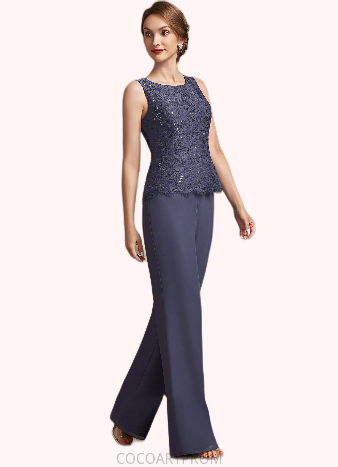 Aurora Jumpsuit/Pantsuit Scoop Neck Floor-Length Chiffon Lace Mother of the Bride Dress With Sequins DA8126P0014805