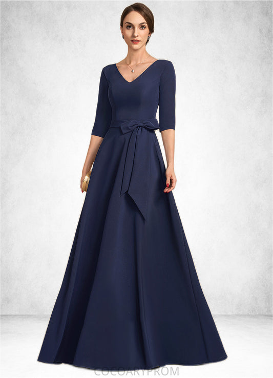 Hailie A-Line V-neck Floor-Length Stretch Crepe Mother of the Bride Dress With Bow(s) DA8126P0014831