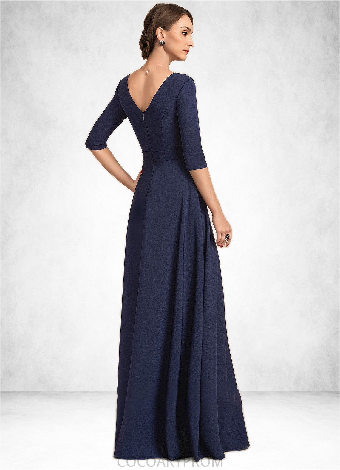 Hailie A-Line V-neck Floor-Length Stretch Crepe Mother of the Bride Dress With Bow(s) DA8126P0014831