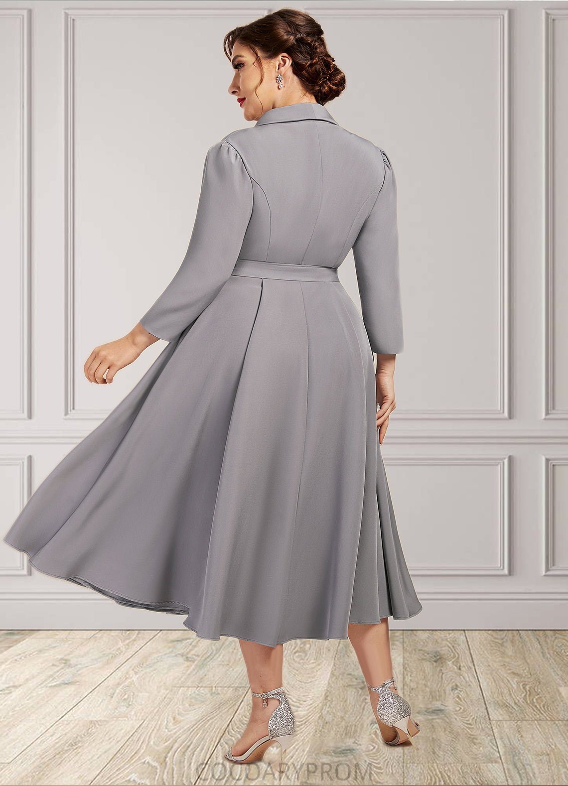 Rosalie A-Line V-neck Tea-Length Stretch Crepe Mother of the Bride Dress DA8126P0014844