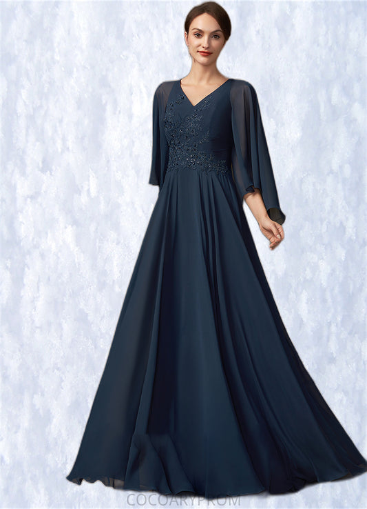 Olympia A-Line V-neck Floor-Length Chiffon Lace Mother of the Bride Dress With Beading Sequins DA8126P0014849