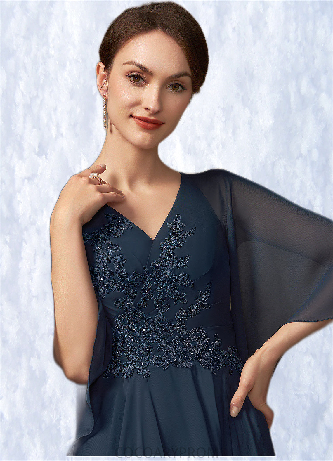 Olympia A-Line V-neck Floor-Length Chiffon Lace Mother of the Bride Dress With Beading Sequins DA8126P0014849