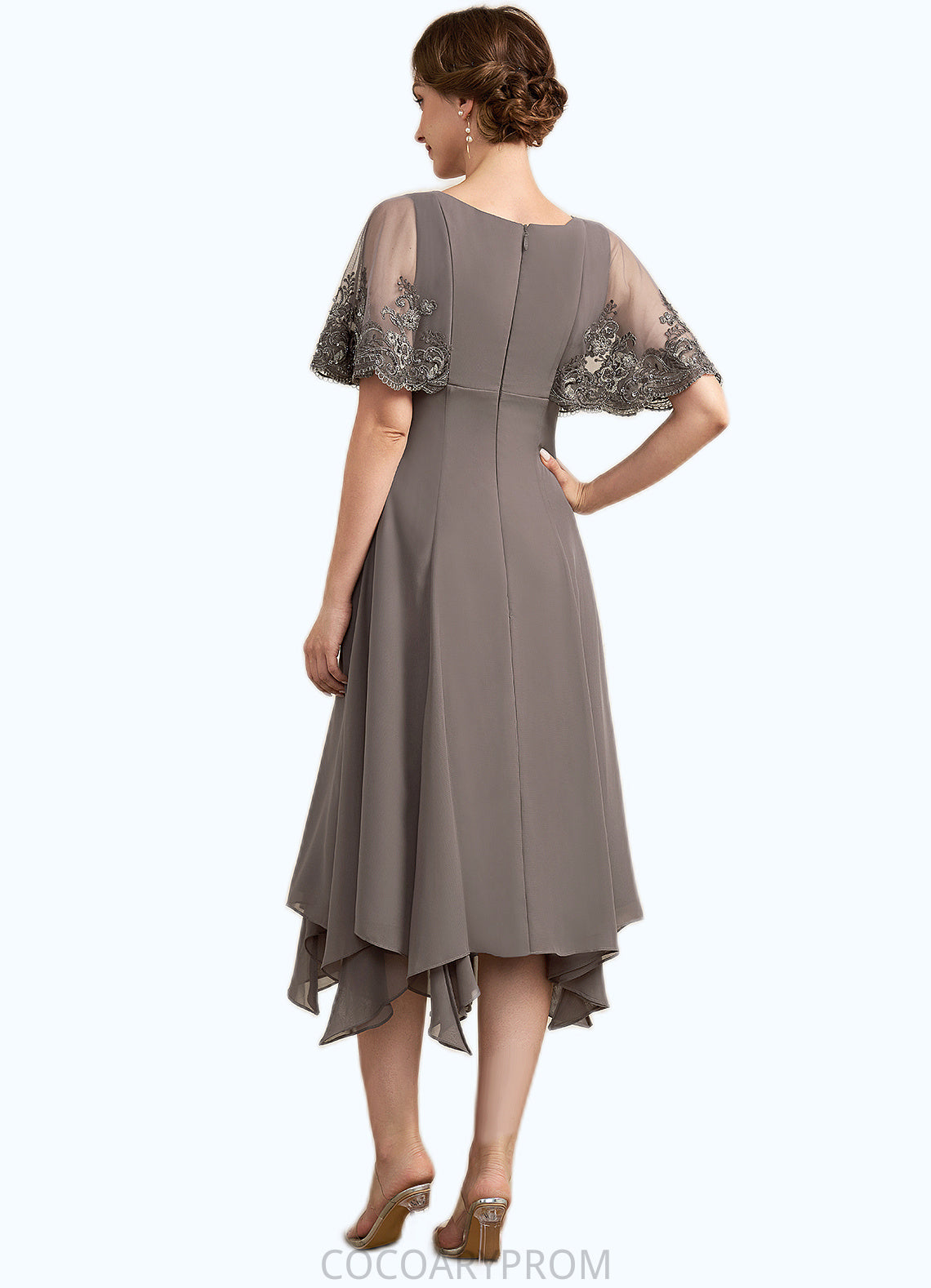 Tatiana A-Line V-neck Tea-Length Chiffon Lace Mother of the Bride Dress With Beading Sequins DA8126P0014852