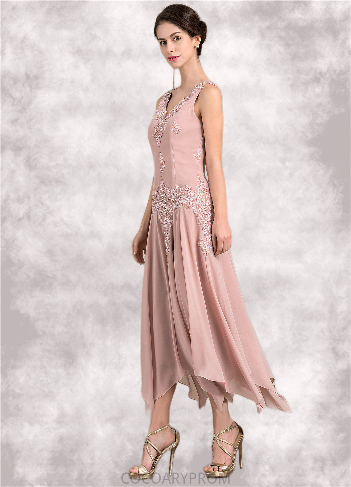 Lila A-Line V-neck Ankle-Length Chiffon Mother of the Bride Dress With Appliques Lace Sequins DA8126P0014855