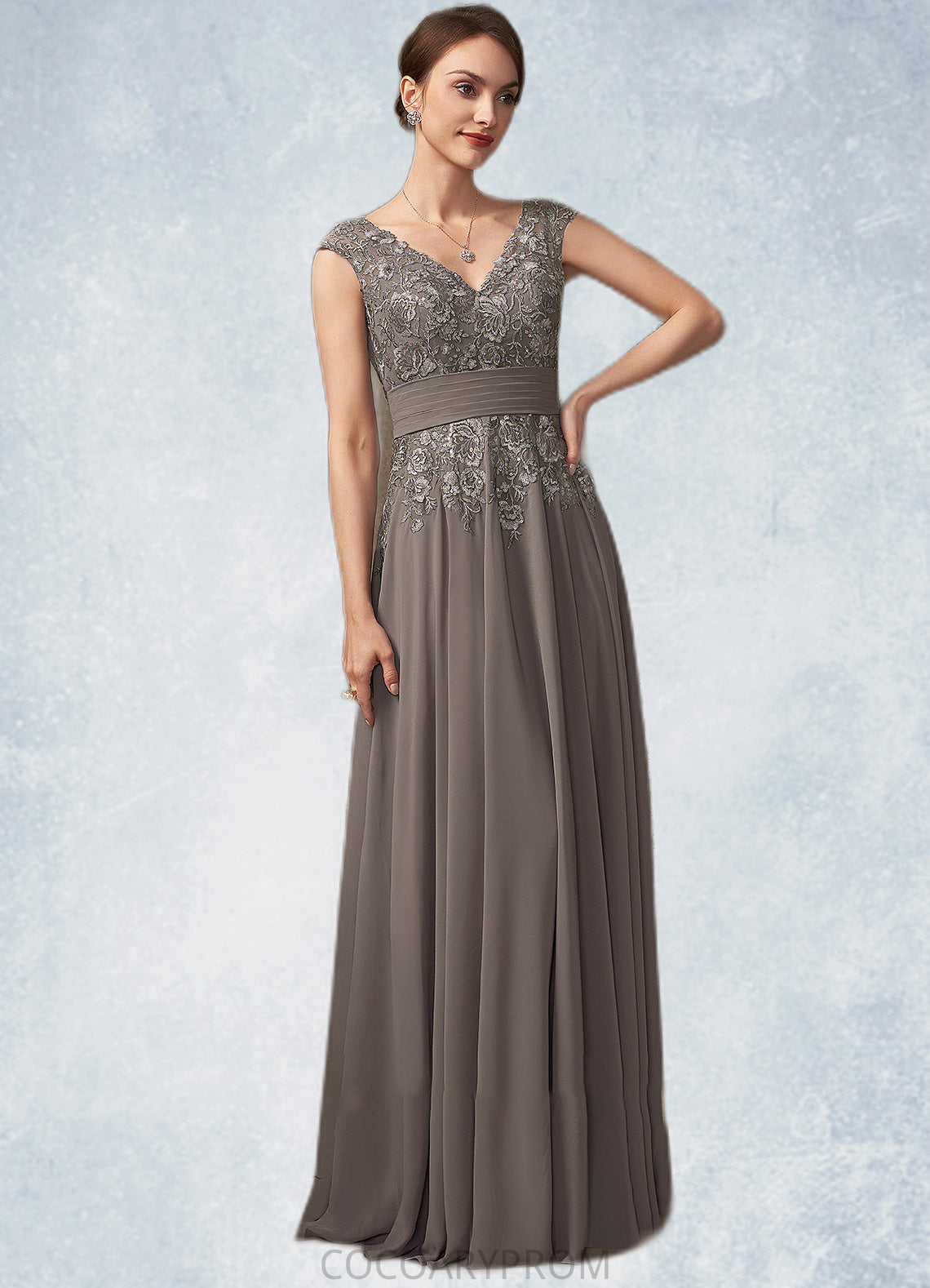 Julianna A-Line V-neck Floor-Length Chiffon Lace Mother of the Bride Dress With Ruffle Sequins DA8126P0014870