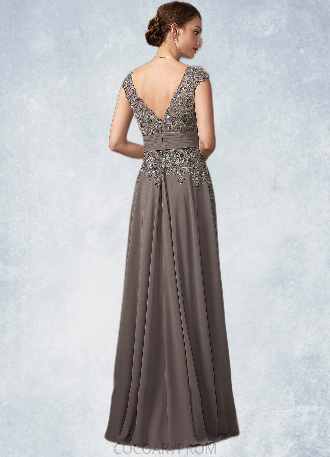 Julianna A-Line V-neck Floor-Length Chiffon Lace Mother of the Bride Dress With Ruffle Sequins DA8126P0014870