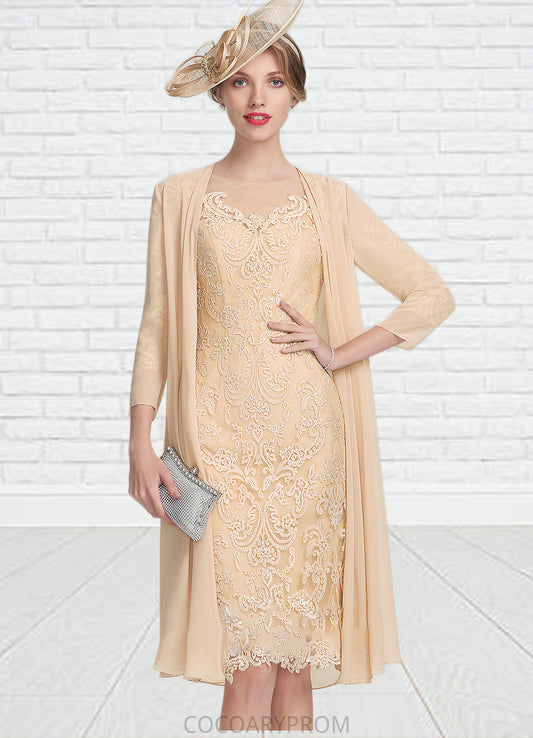 Melinda Sheath/Column Scoop Neck Knee-Length Lace Mother of the Bride Dress With Beading Sequins DA8126P0014874