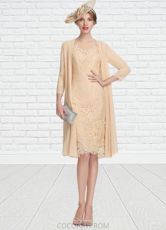 Melinda Sheath/Column Scoop Neck Knee-Length Lace Mother of the Bride Dress With Beading Sequins DA8126P0014874