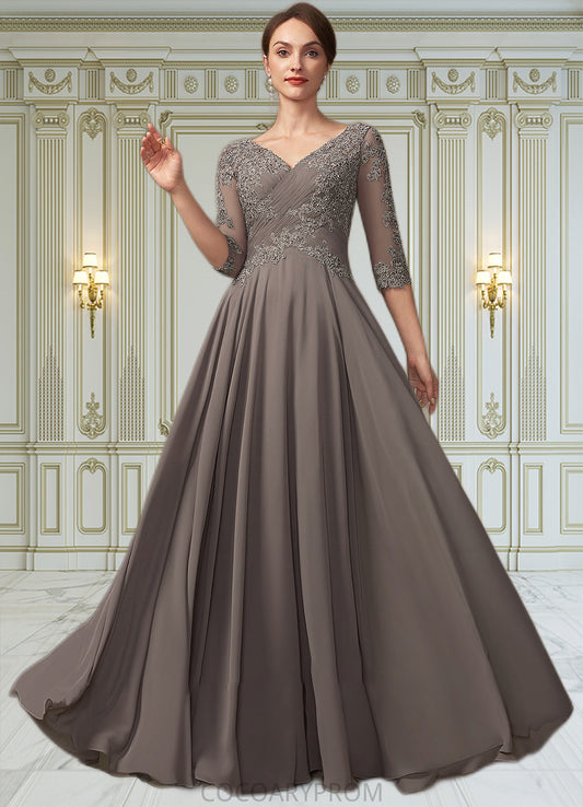 Amanda A-Line V-neck Floor-Length Chiffon Lace Mother of the Bride Dress With Beading Sequins DA8126P0014876