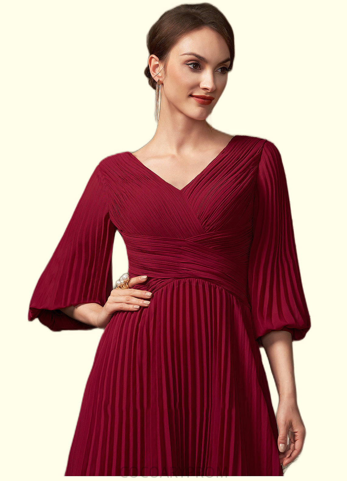 Elizabeth A-Line V-neck Tea-Length Chiffon Mother of the Bride Dress With Pleated DA8126P0014878