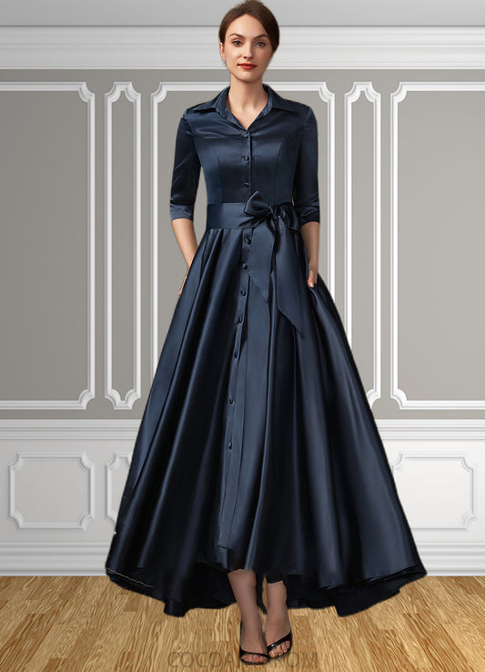 Paola A-Line V-neck Asymmetrical Satin Mother of the Bride Dress With Bow(s) Pockets DA8126P0014879