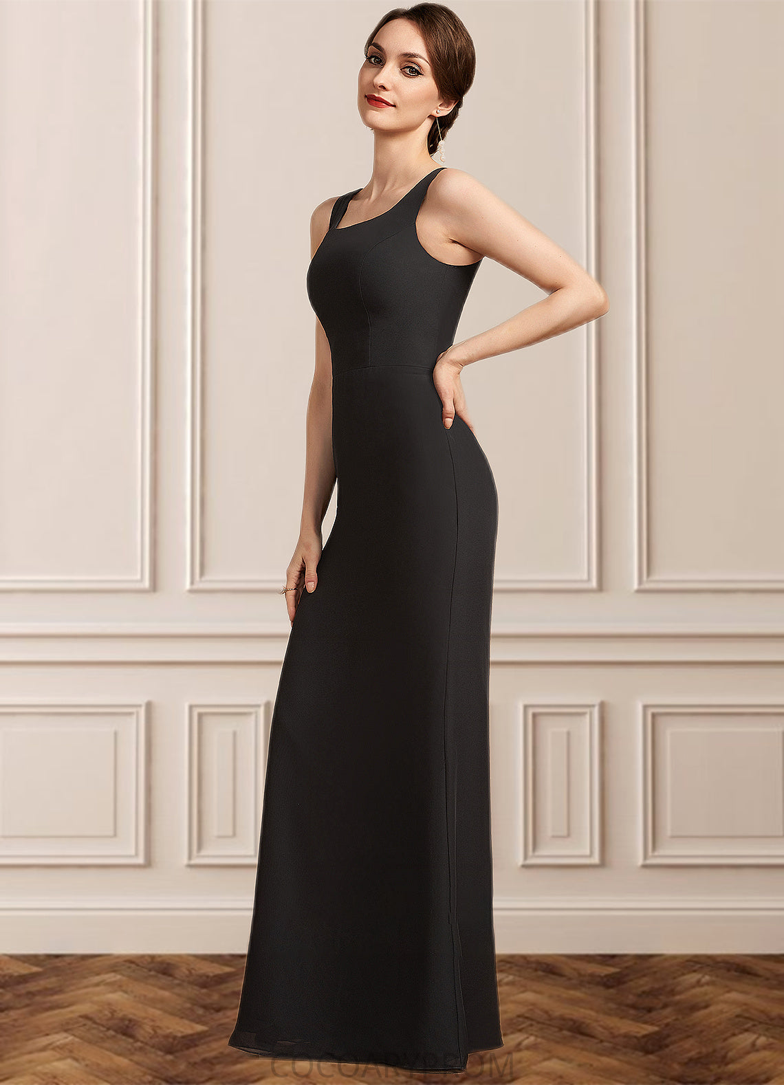 Riya Sheath/Column Square Neckline Floor-Length Chiffon Mother of the Bride Dress DA8126P0014893