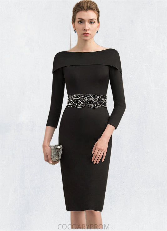 Paloma Sheath/Column Off-the-Shoulder Knee-Length Jersey Mother of the Bride Dress With Beading Sequins DA8126P0014897