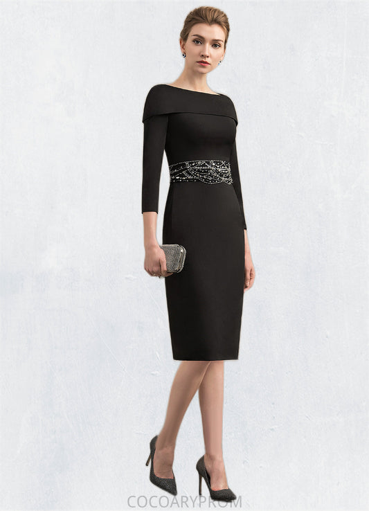 Paloma Sheath/Column Off-the-Shoulder Knee-Length Jersey Mother of the Bride Dress With Beading Sequins DA8126P0014897