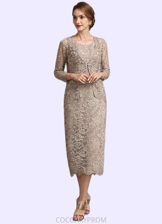 Leia Sheath/Column Scoop Neck Tea-Length Lace Mother of the Bride Dress With Sequins DA8126P0014898