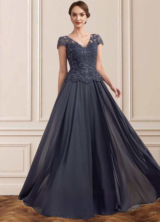 Hadassah A-Line V-neck Floor-Length Chiffon Lace Mother of the Bride Dress With Sequins DA8126P0014901