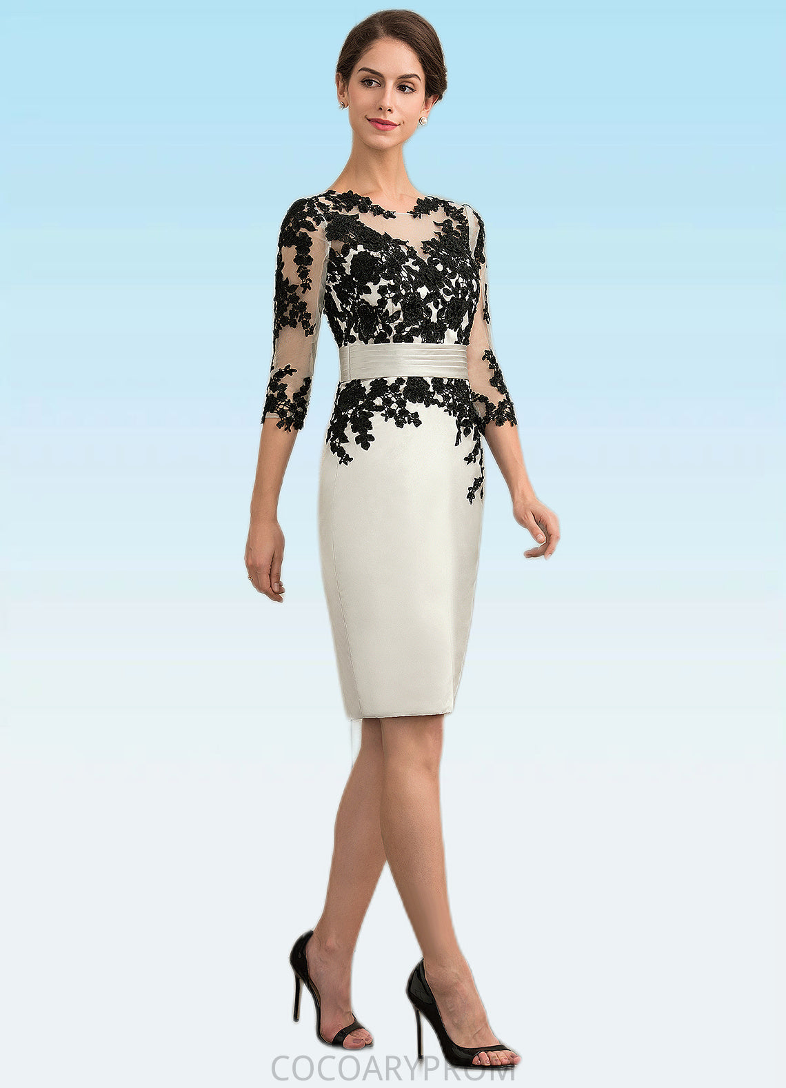 Zara Sheath/Column Scoop Neck Knee-Length Satin Lace Mother of the Bride Dress With Beading Sequins DA8126P0014916