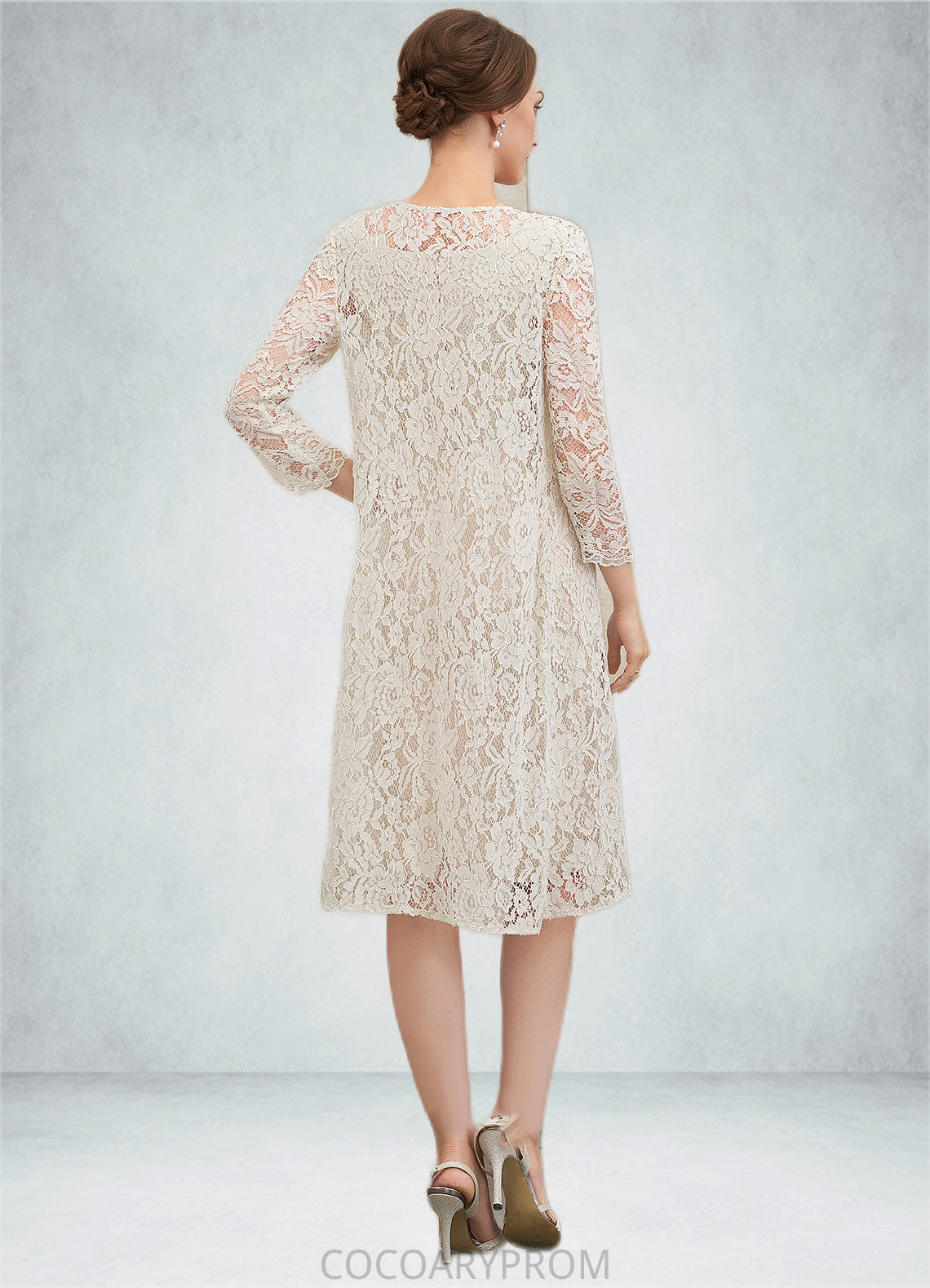 Rosa Sheath/Column V-neck Knee-Length Chiffon Lace Mother of the Bride Dress With Bow(s) DA8126P0014924