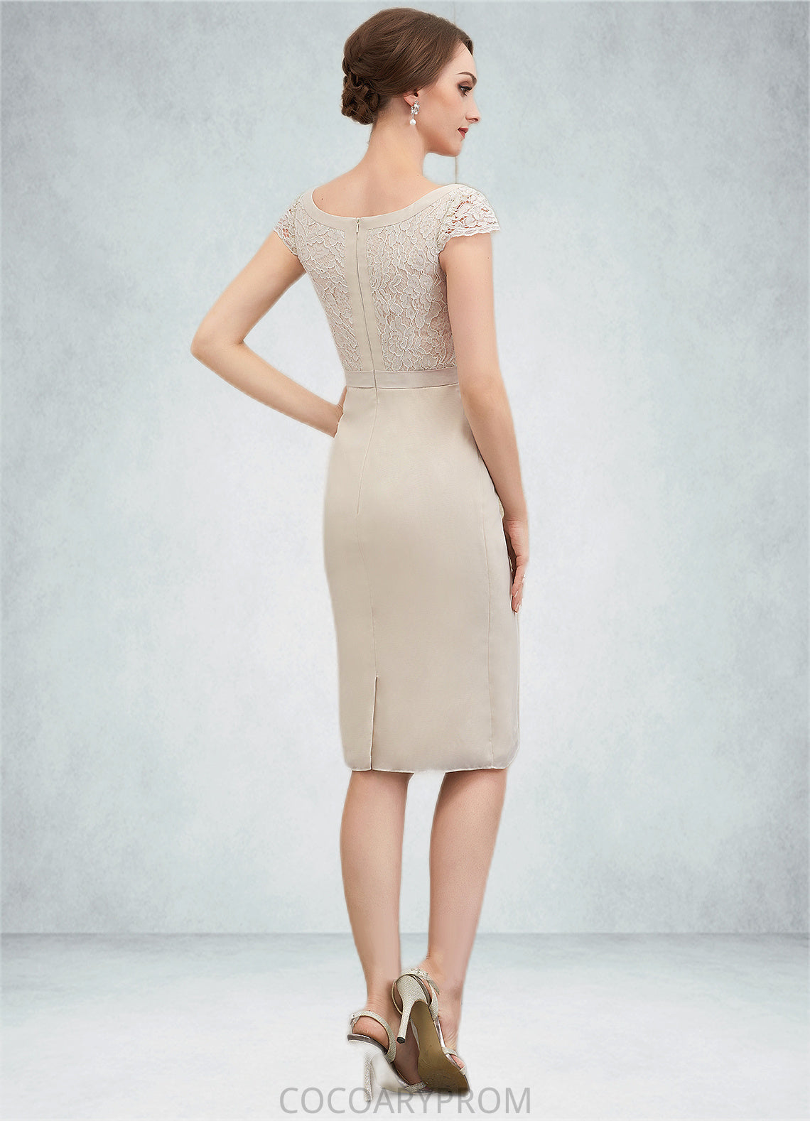 Rosa Sheath/Column V-neck Knee-Length Chiffon Lace Mother of the Bride Dress With Bow(s) DA8126P0014924