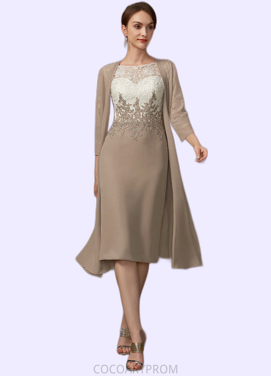 Tiana Sheath/Column Scoop Neck Knee-Length Chiffon Lace Mother of the Bride Dress DA8126P0014927