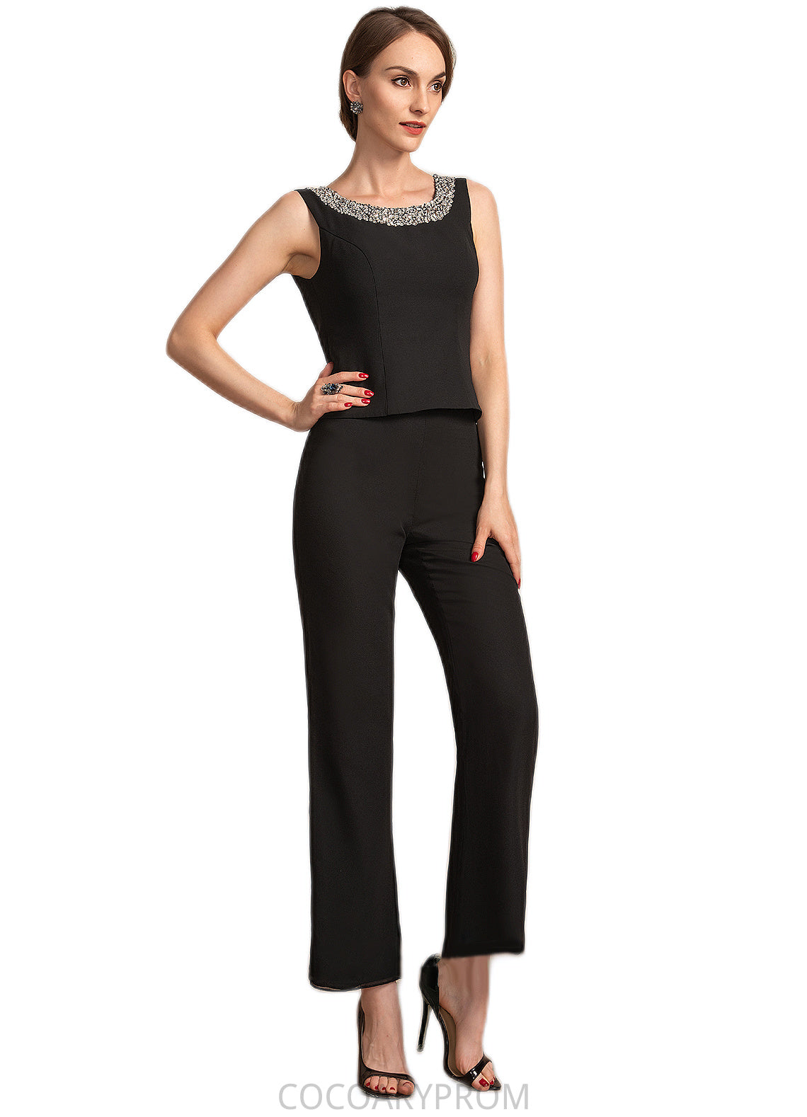 Samantha Jumpsuit/Pantsuit Scoop Neck Ankle-Length Chiffon Mother of the Bride Dress With Beading Sequins DA8126P0014932