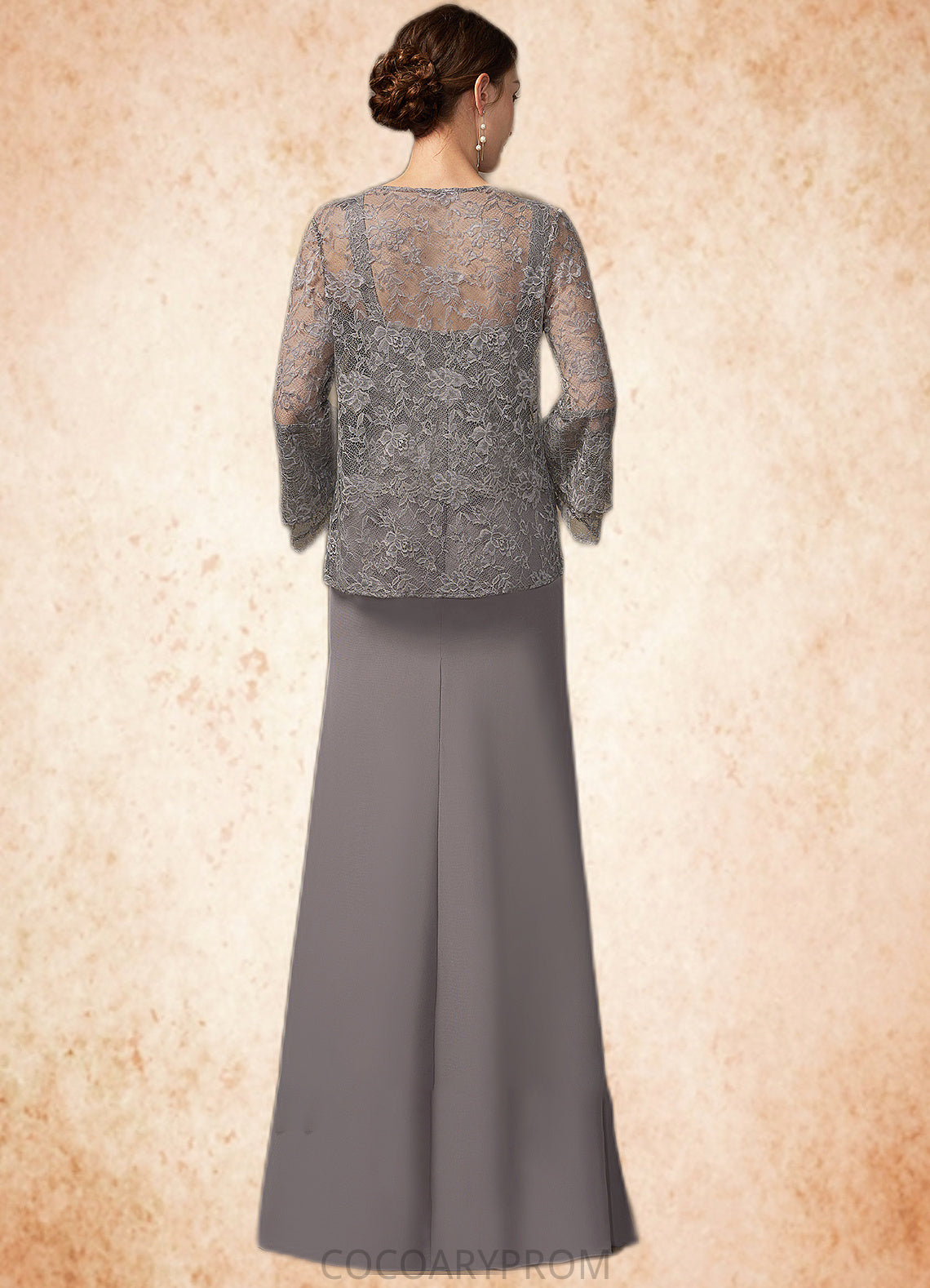 Autumn Sheath/Column Square Neckline Floor-Length Chiffon Lace Mother of the Bride Dress DA8126P0014936