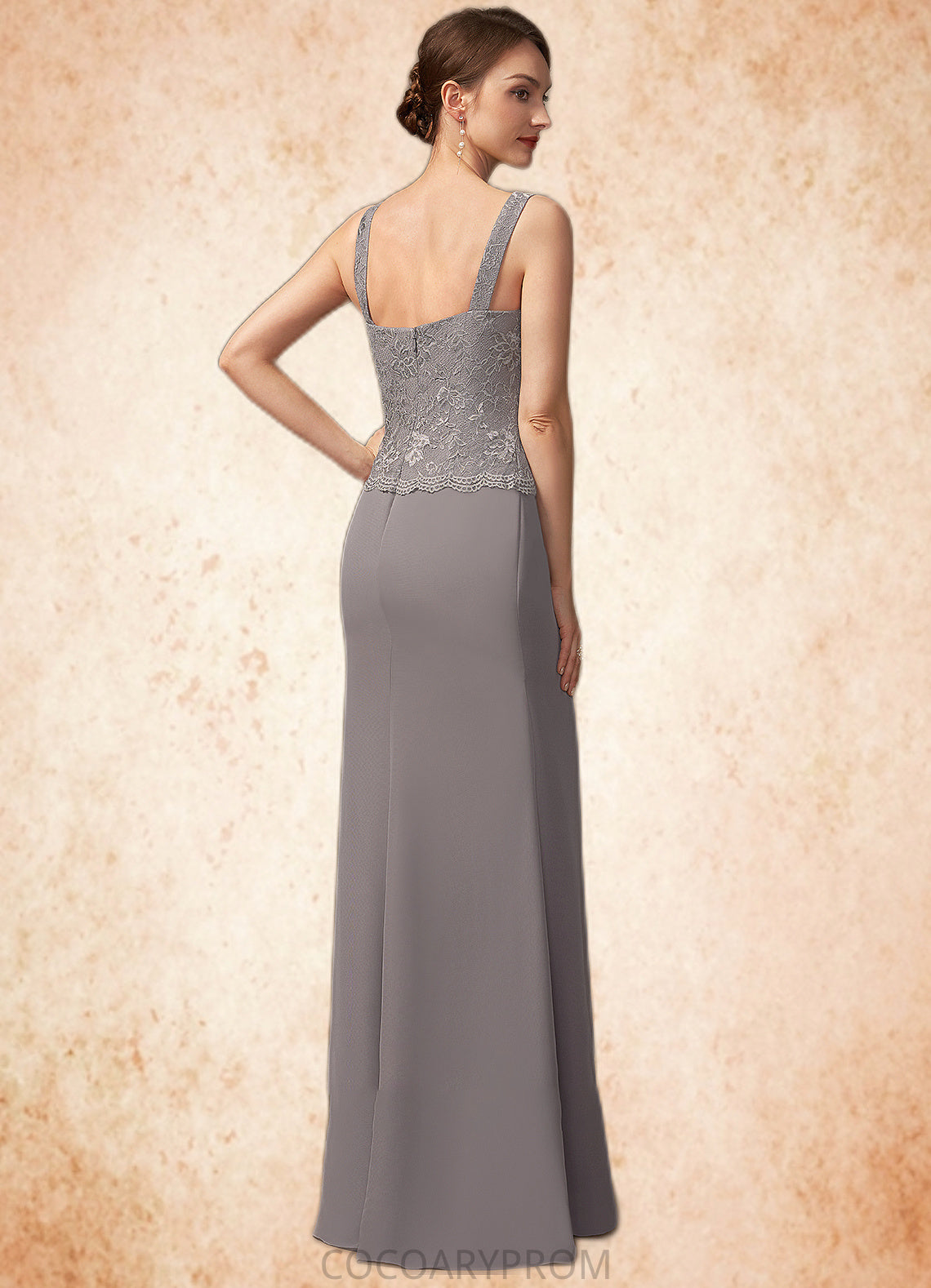 Autumn Sheath/Column Square Neckline Floor-Length Chiffon Lace Mother of the Bride Dress DA8126P0014936