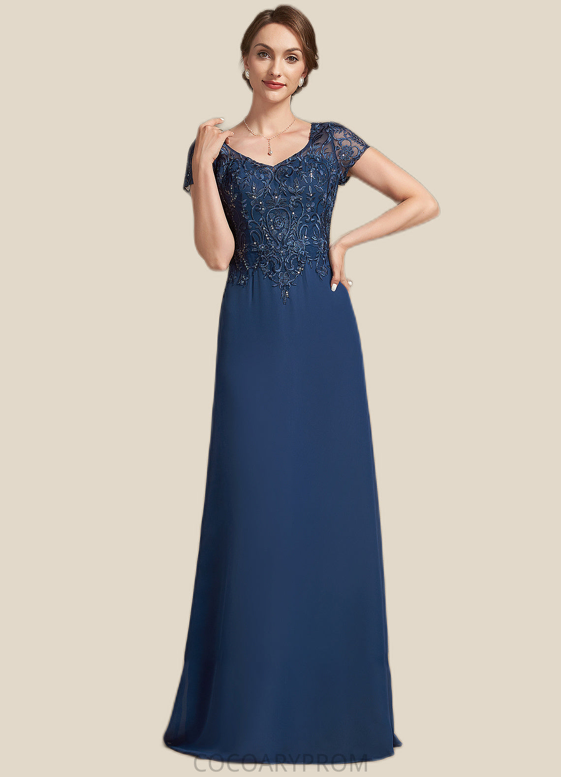 Victoria A-Line V-neck Floor-Length Chiffon Lace Mother of the Bride Dress With Sequins DA8126P0014938