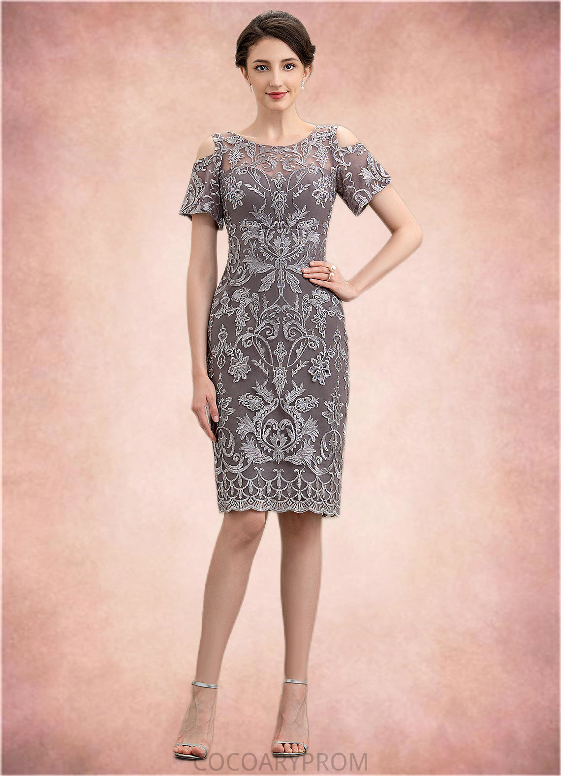 America Sheath/Column Scoop Neck Knee-Length Lace Mother of the Bride Dress DA8126P0014944