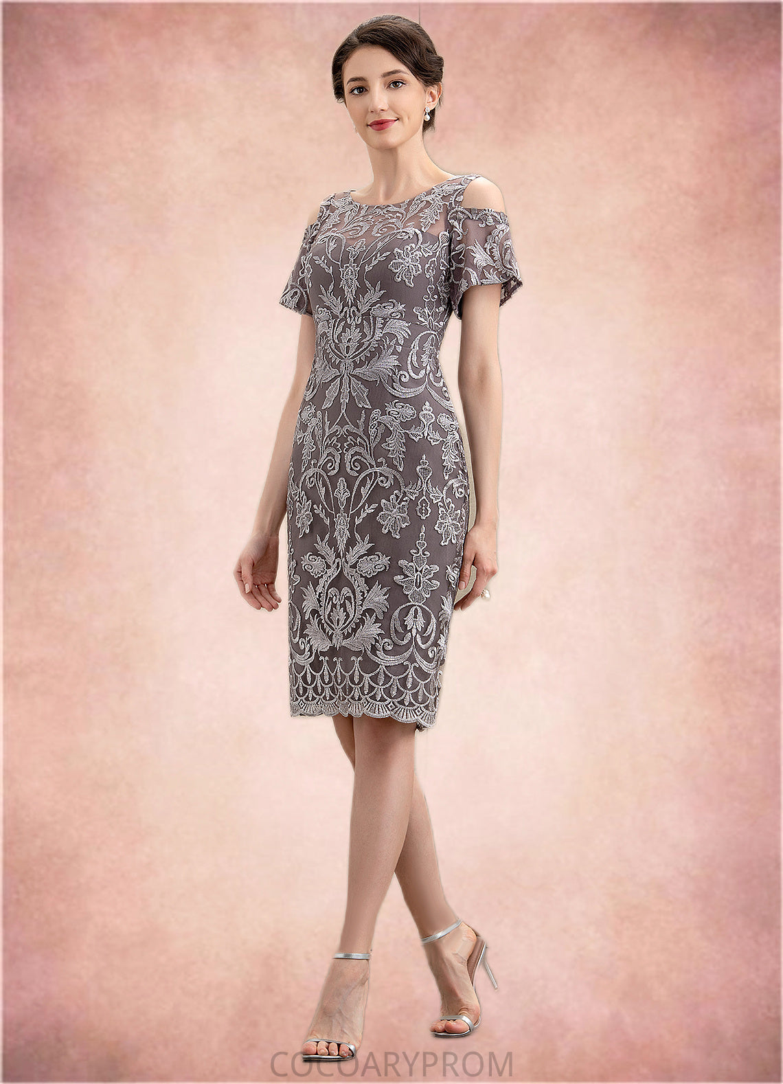 America Sheath/Column Scoop Neck Knee-Length Lace Mother of the Bride Dress DA8126P0014944