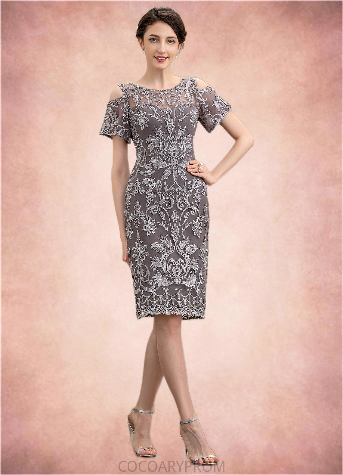 America Sheath/Column Scoop Neck Knee-Length Lace Mother of the Bride Dress DA8126P0014944