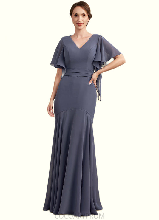 Edith Trumpet/Mermaid V-neck Floor-Length Chiffon Mother of the Bride Dress DA8126P0014951