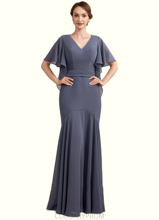 Edith Trumpet/Mermaid V-neck Floor-Length Chiffon Mother of the Bride Dress DA8126P0014951