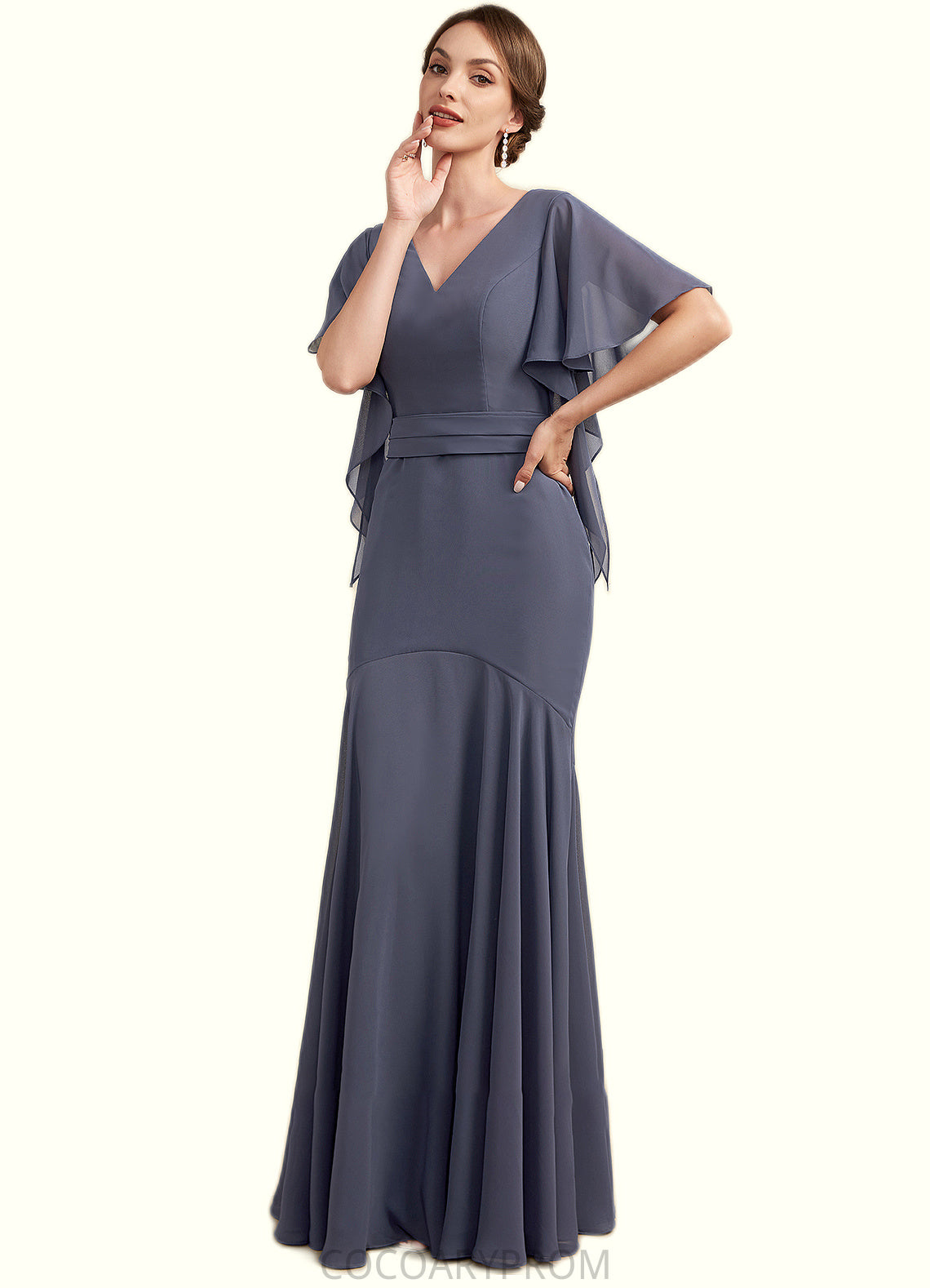 Edith Trumpet/Mermaid V-neck Floor-Length Chiffon Mother of the Bride Dress DA8126P0014951