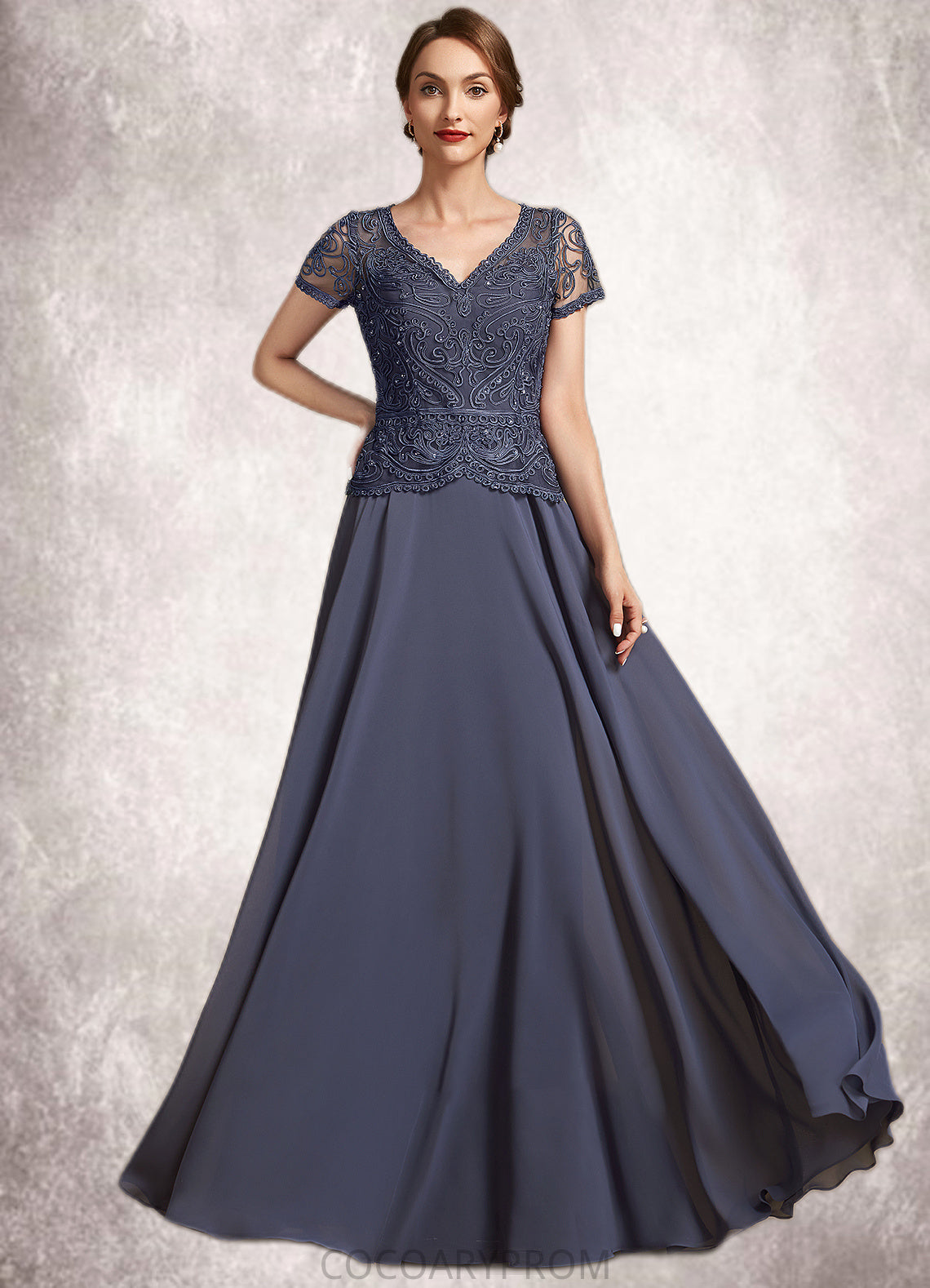 Pearl A-Line V-neck Floor-Length Chiffon Lace Mother of the Bride Dress With Sequins DA8126P0014964