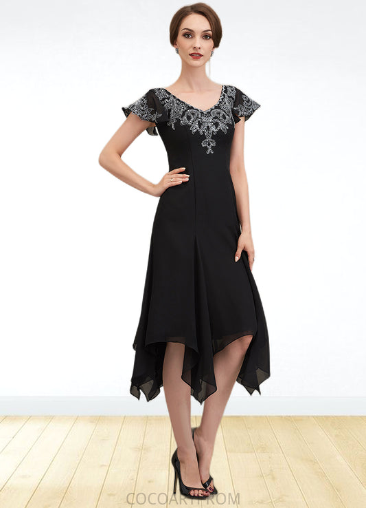 Phoebe A-Line V-neck Tea-Length Chiffon Lace Mother of the Bride Dress With Sequins DA8126P0014967